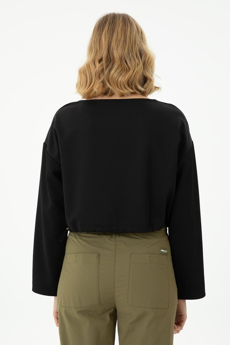 Kadın Siyah Bisiklet Yaka Sweatshirt - 50271597022