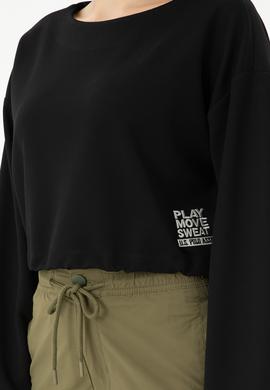 Kadın Siyah Bisiklet Yaka Sweatshirt - 50271597022