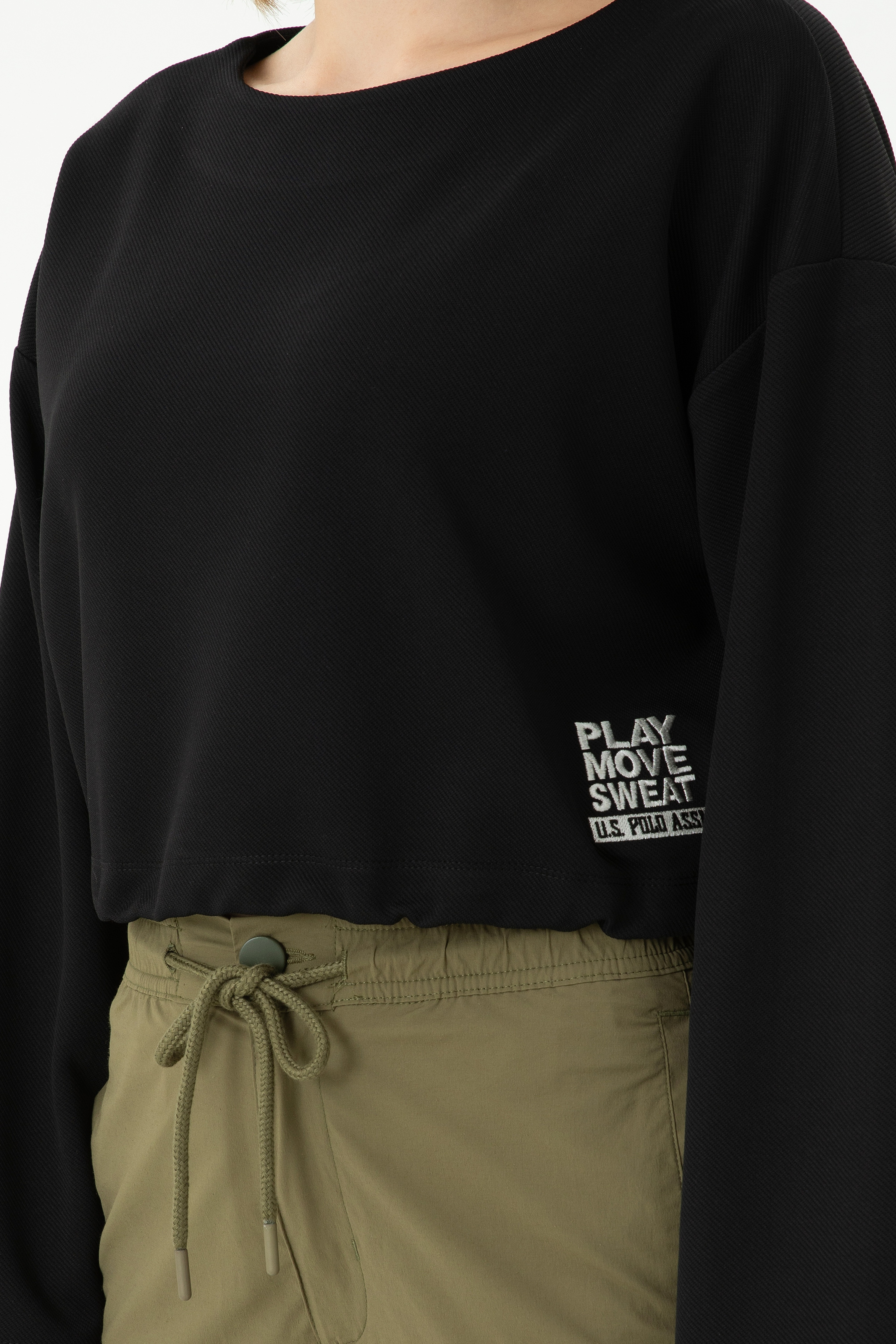 Kadın Siyah Bisiklet Yaka Sweatshirt - Image 6