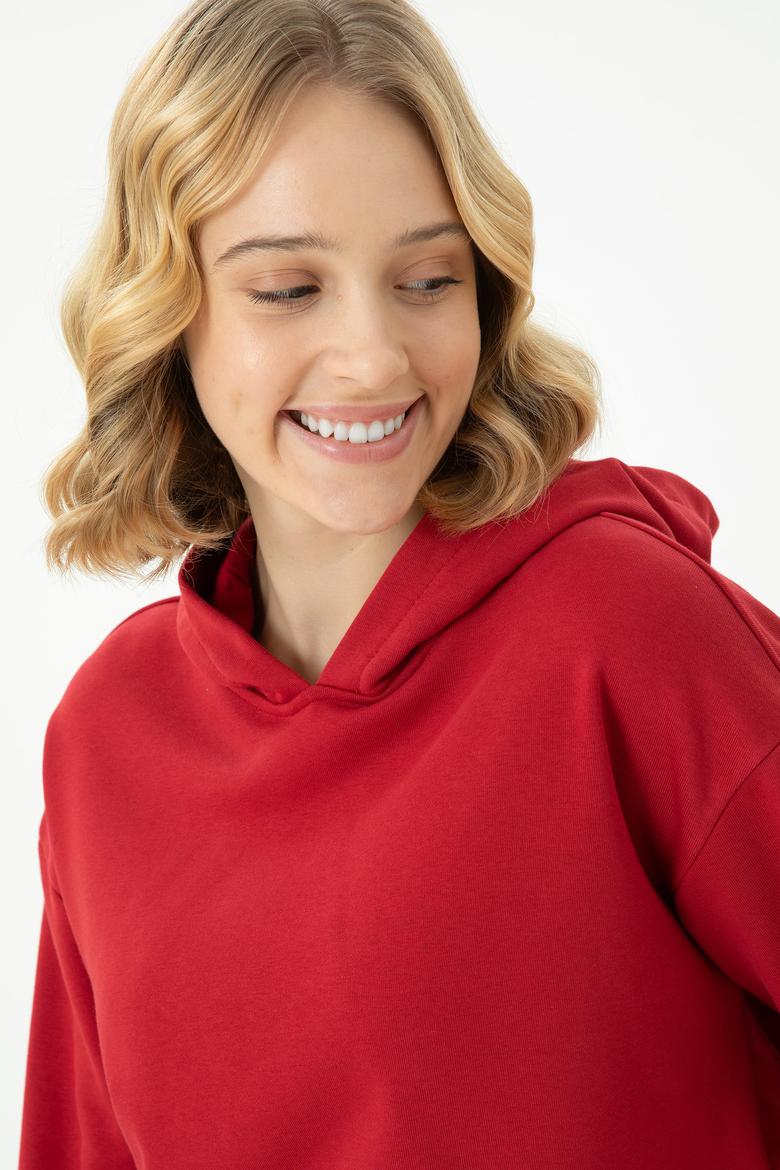 Kadın Kırmızı Kapüşonlu Sweatshirt - 50271652004