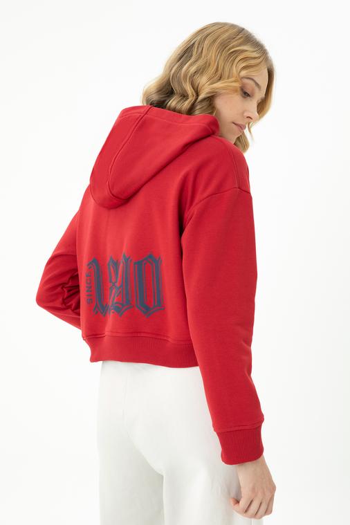 Kadın Kırmızı Kapüşonlu Sweatshirt