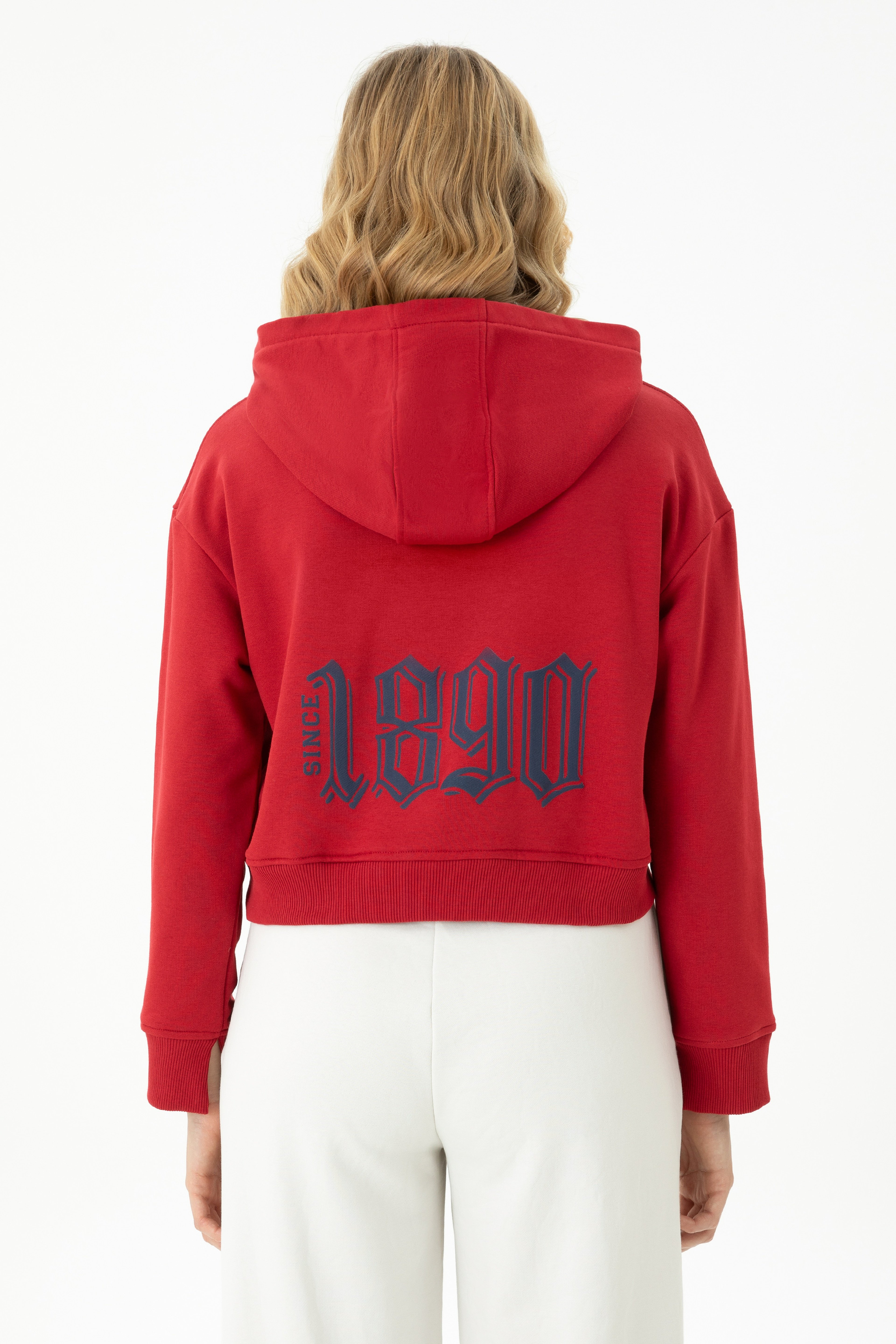 Kadın Kırmızı Kapüşonlu Sweatshirt - Image 5