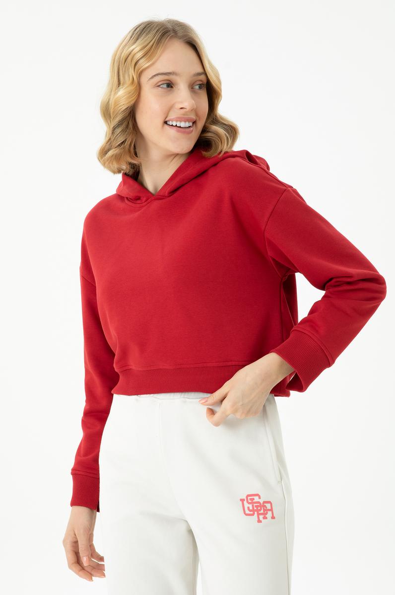Kadın Kırmızı Kapüşonlu Sweatshirt