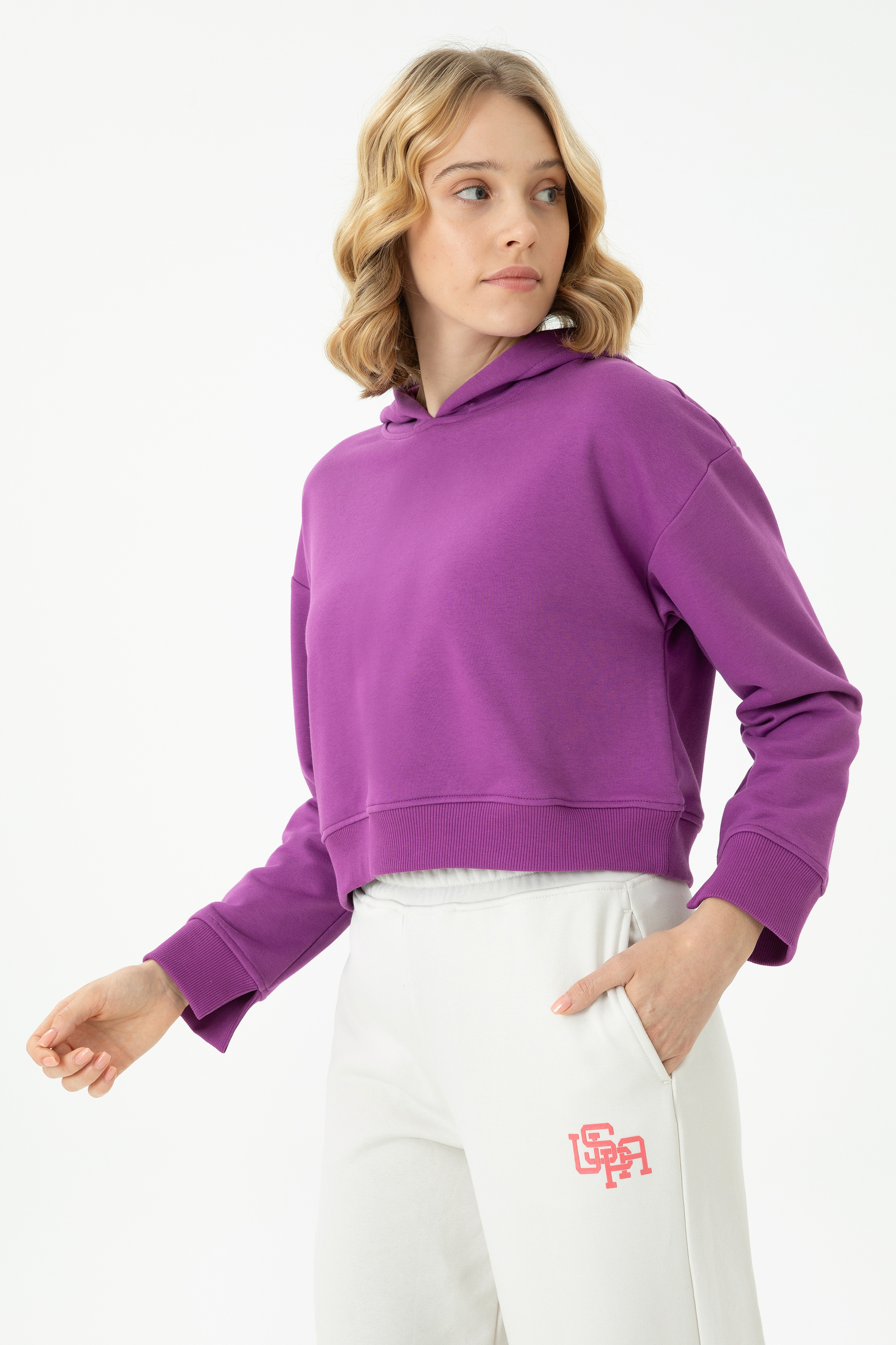 Kadın Violet Kapüşonlu Sweatshirt - Image 5