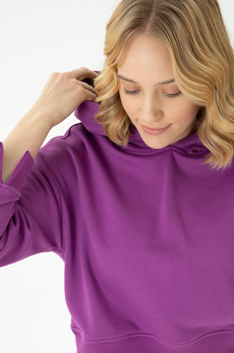 Kadın Violet Kapüşonlu Sweatshirt