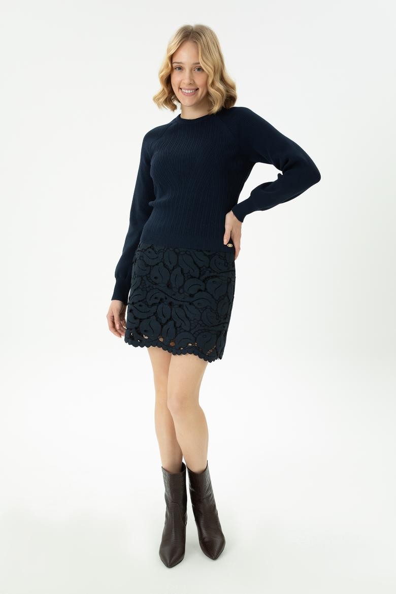 Kadın Lacivert Dokuma Etek - 50272130002