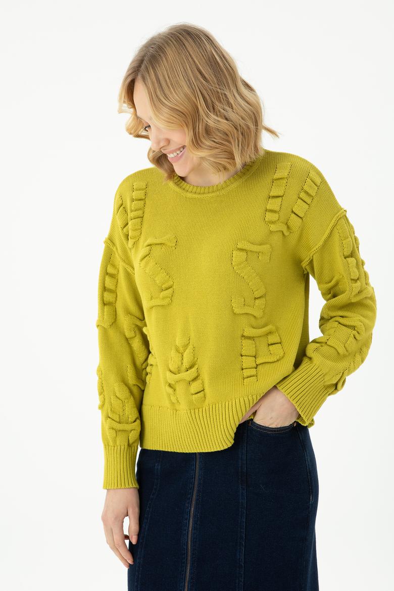 Kadın Fıstık Yeşili Bisiklet Yaka Kazak - 50270423021