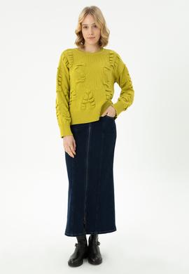 Kadın Fıstık Yeşili Bisiklet Yaka Kazak - 50270423018