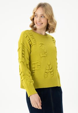 Kadın Fıstık Yeşili Bisiklet Yaka Kazak - 50270423021