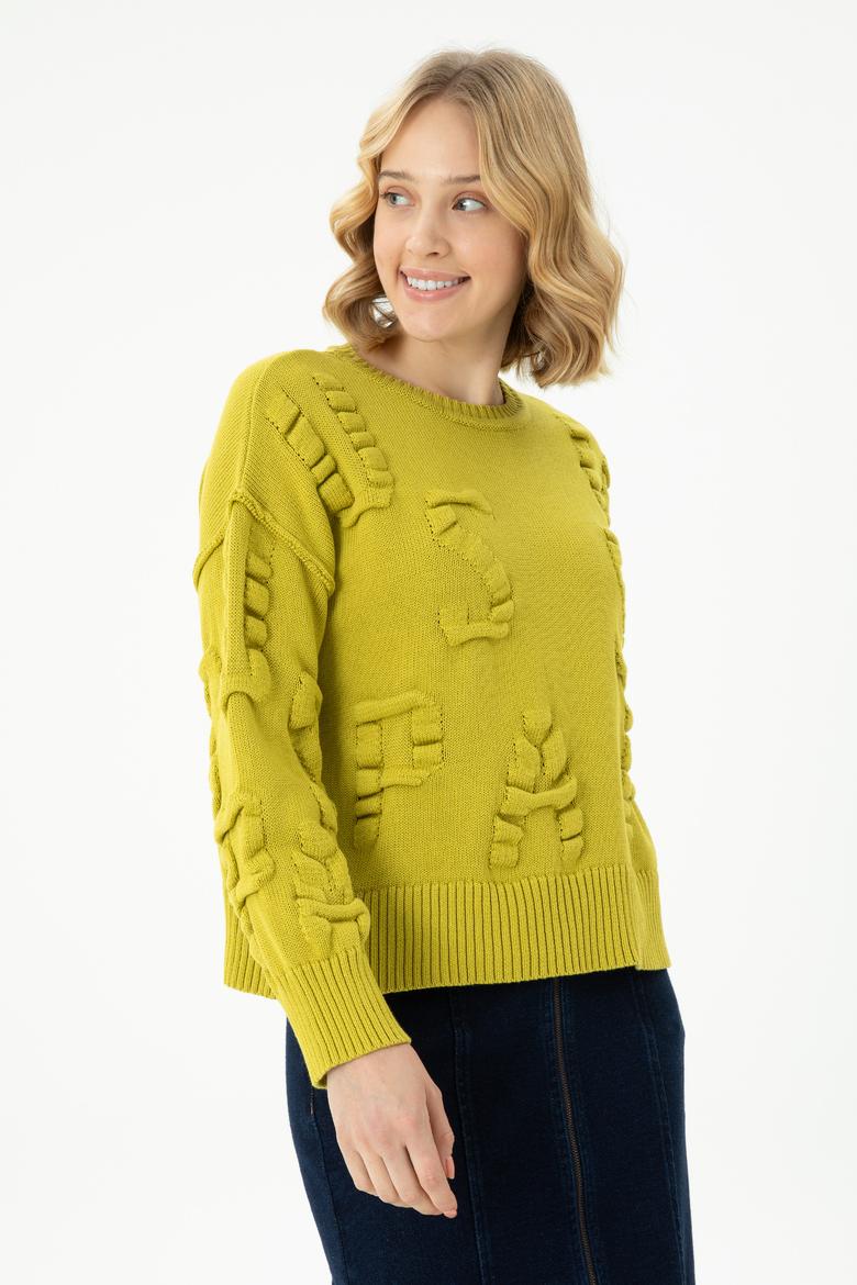 Kadın Fıstık Yeşili Bisiklet Yaka Kazak