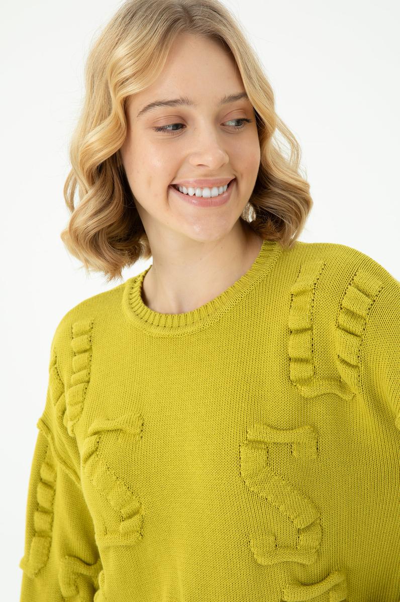 Kadın Fıstık Yeşili Bisiklet Yaka Kazak