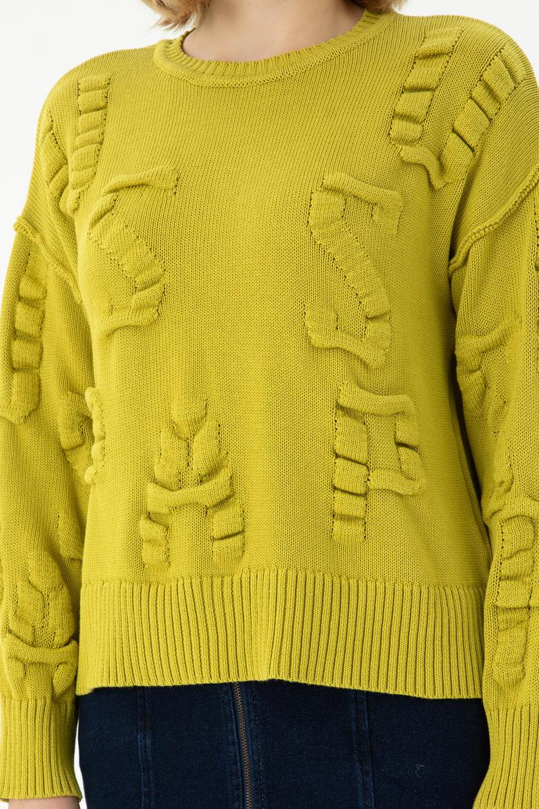 Kadın Fıstık Yeşili Bisiklet Yaka Kazak - 50270423021