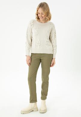 Kadın Krem Bisiklet Yaka Kazak - 50270423028