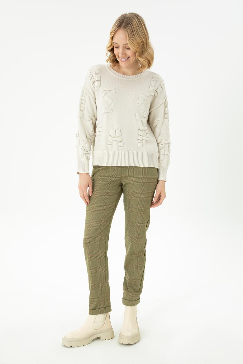 Kadın Krem Bisiklet Yaka Kazak - 50270423028