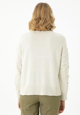 Kadın Krem Bisiklet Yaka Kazak - 50270423028