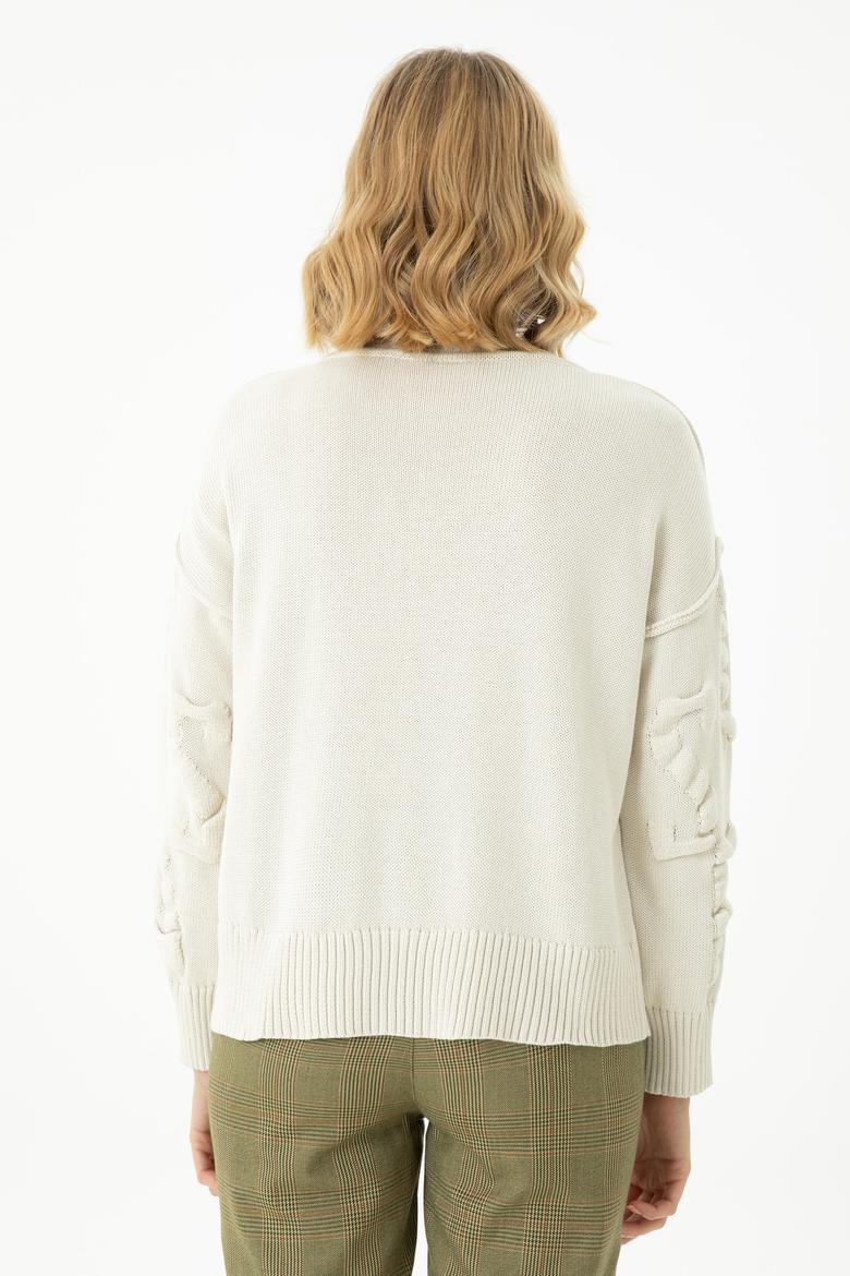 Kadın Krem Bisiklet Yaka Kazak - 50270423028