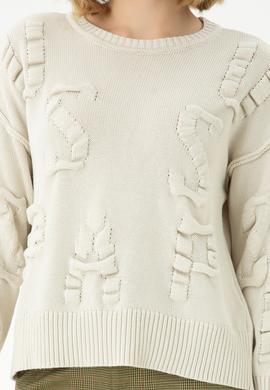 Kadın Krem Bisiklet Yaka Kazak - 50270423028