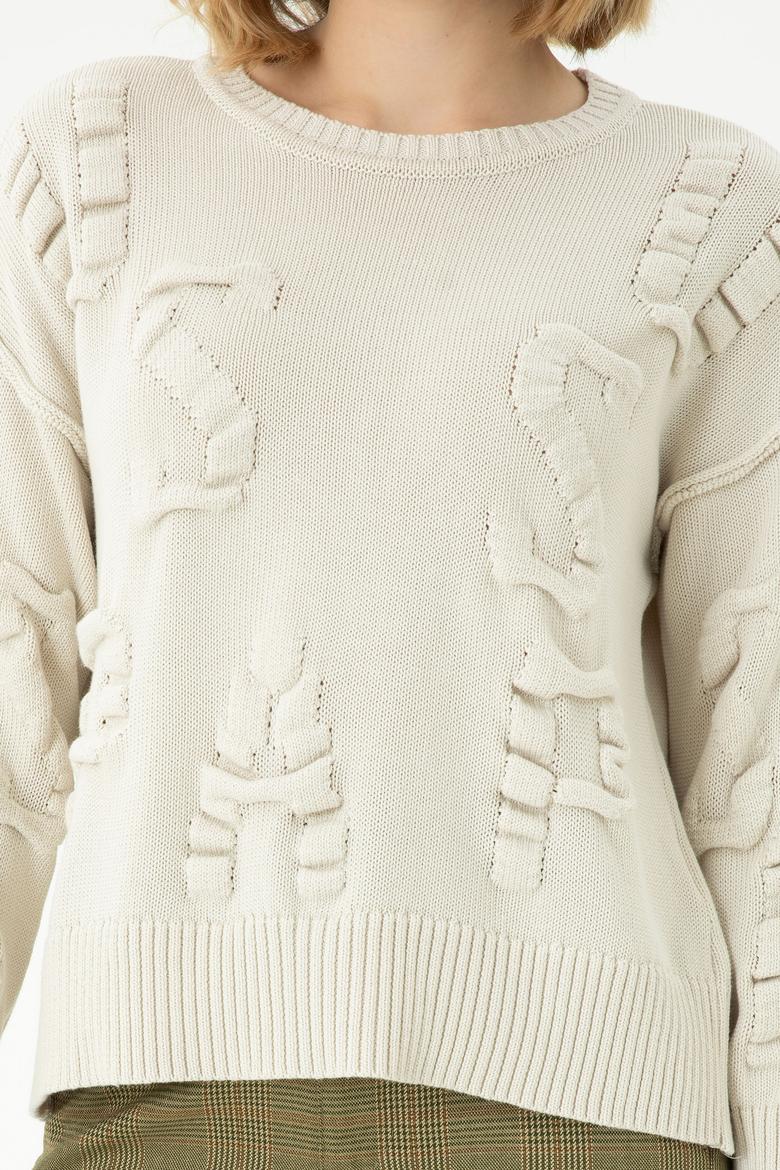 Kadın Krem Bisiklet Yaka Kazak - 50270423028