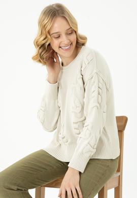 Kadın Krem Bisiklet Yaka Kazak - 50270423028