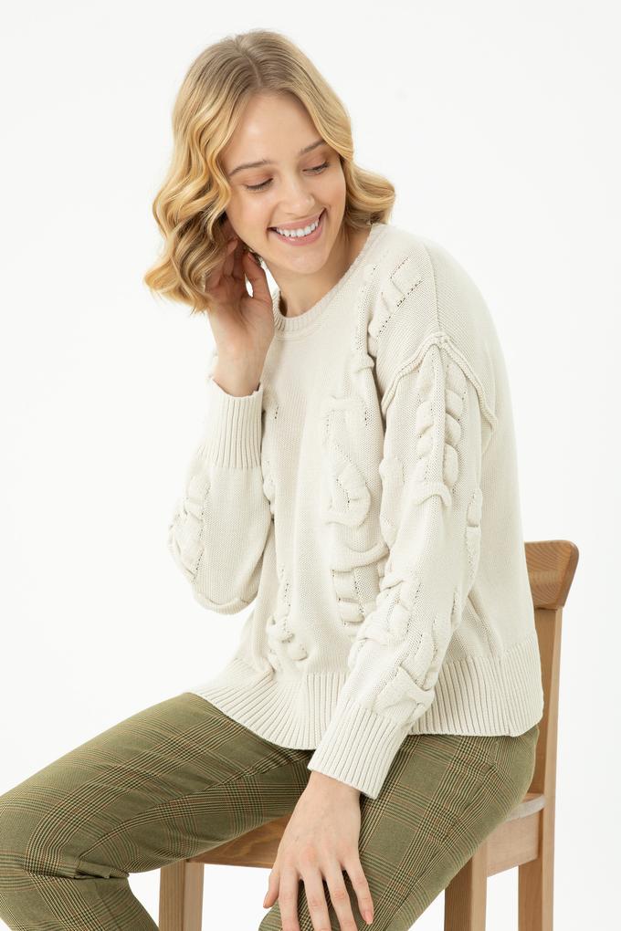 Kadın Krem Bisiklet Yaka Kazak