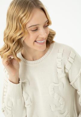 Kadın Krem Bisiklet Yaka Kazak - 50270423028