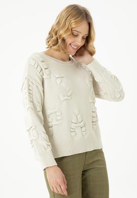 Kadın Krem Bisiklet Yaka Kazak - 50270423028