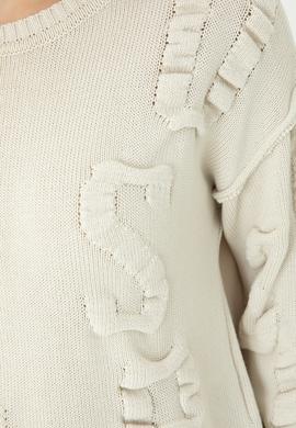 Kadın Krem Bisiklet Yaka Kazak - 50270423028