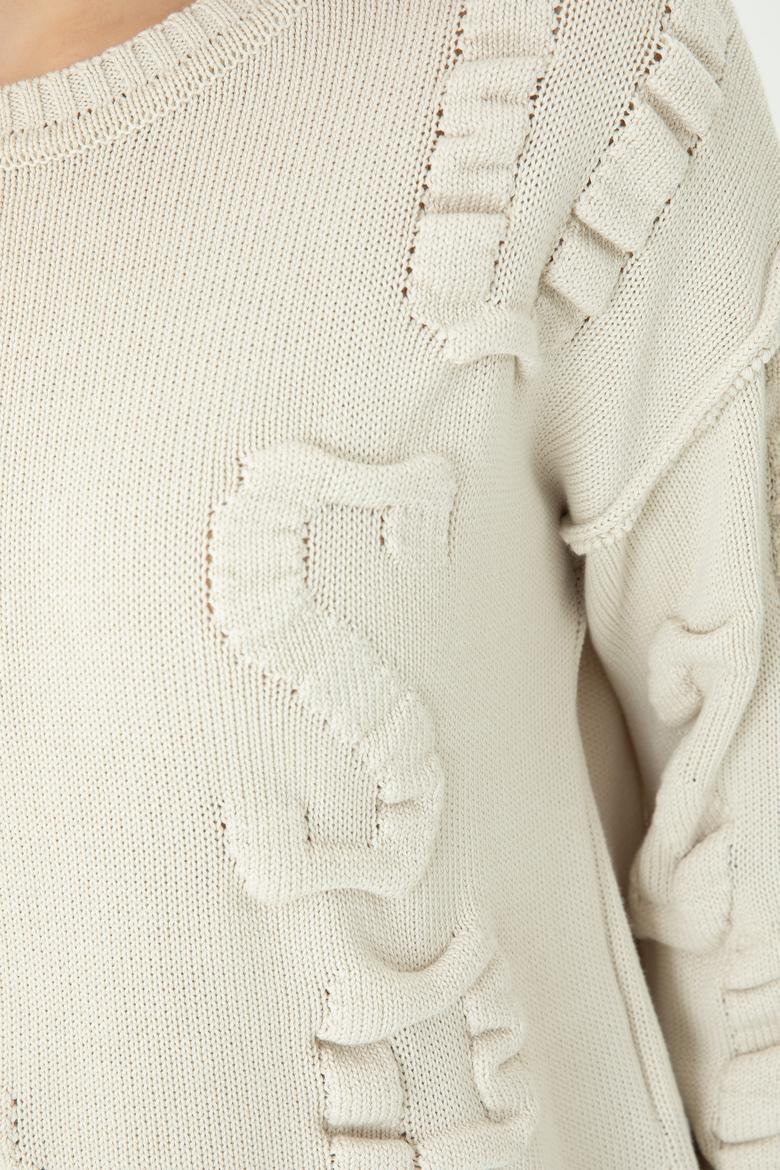 Kadın Krem Bisiklet Yaka Kazak - 50270423028