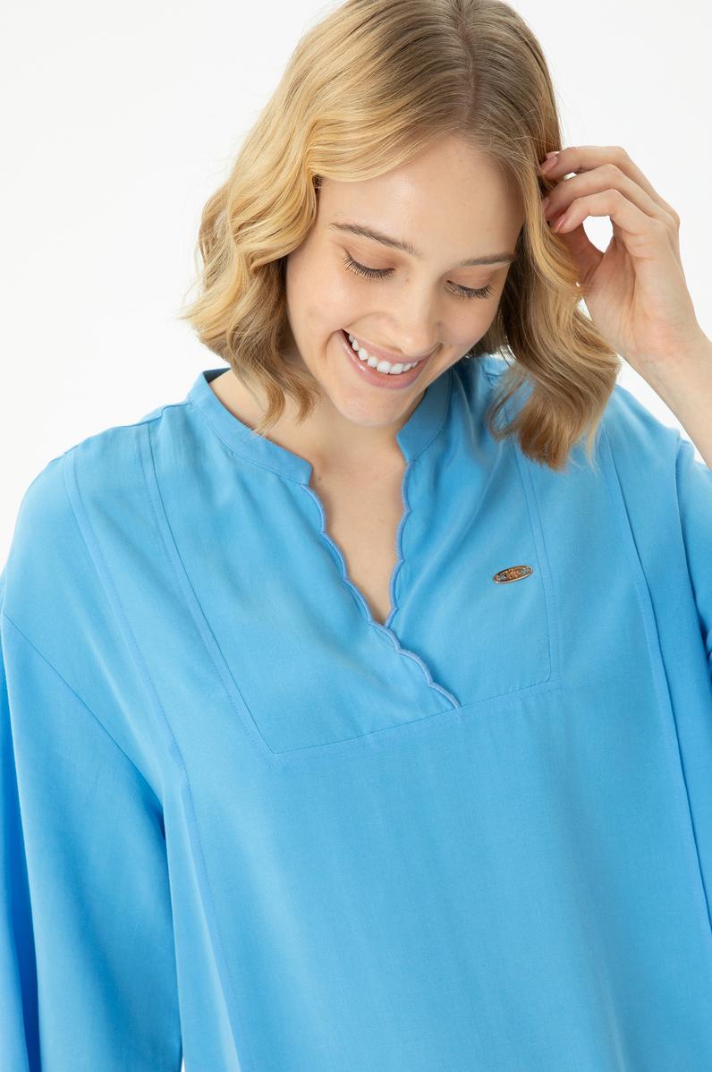 Kadın Mavi Mini Boy Dokuma Elbise