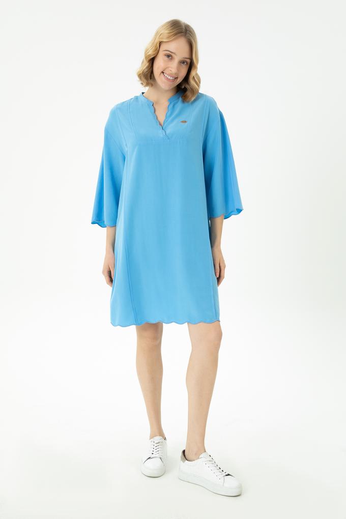 Kadın Mavi Mini Boy Dokuma Elbise