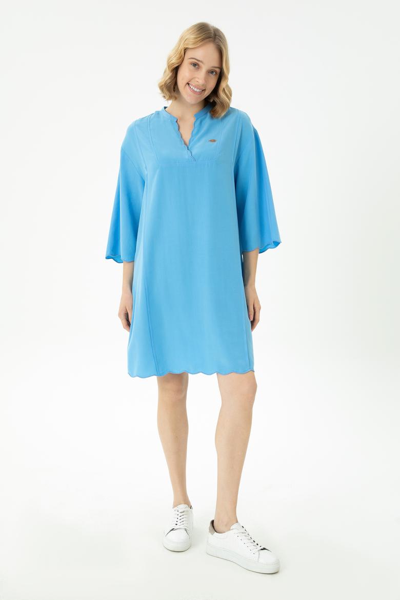 Kadın Mavi Mini Boy Dokuma Elbise