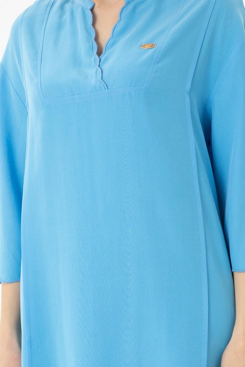 Kadın Mavi Mini Boy Dokuma Elbise - 50262583013