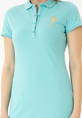 Kadın Su Yeşili Polo Yaka Örme Elbise - 50262696160