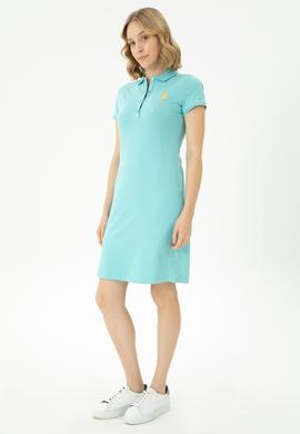 Kadın Su Yeşili Polo Yaka Örme Elbise - 50262696160