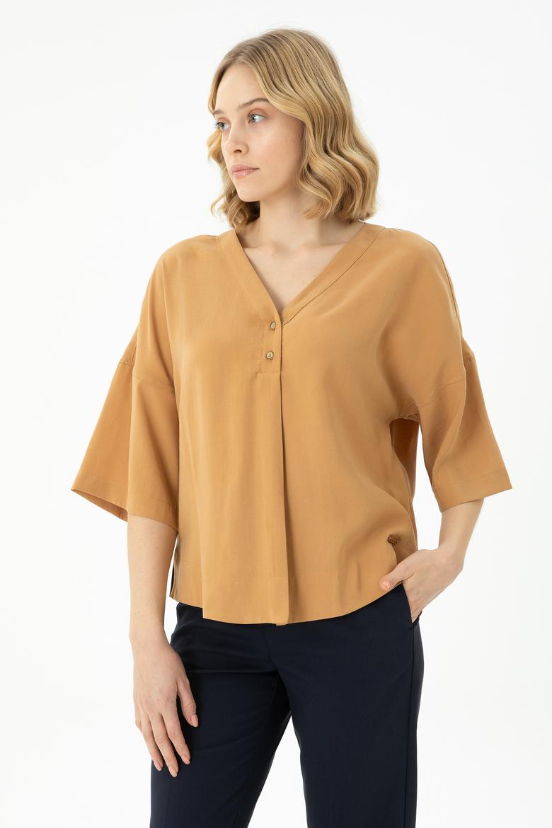 Kadın Camel Kısa Kollu Gömlek - 50263178002
