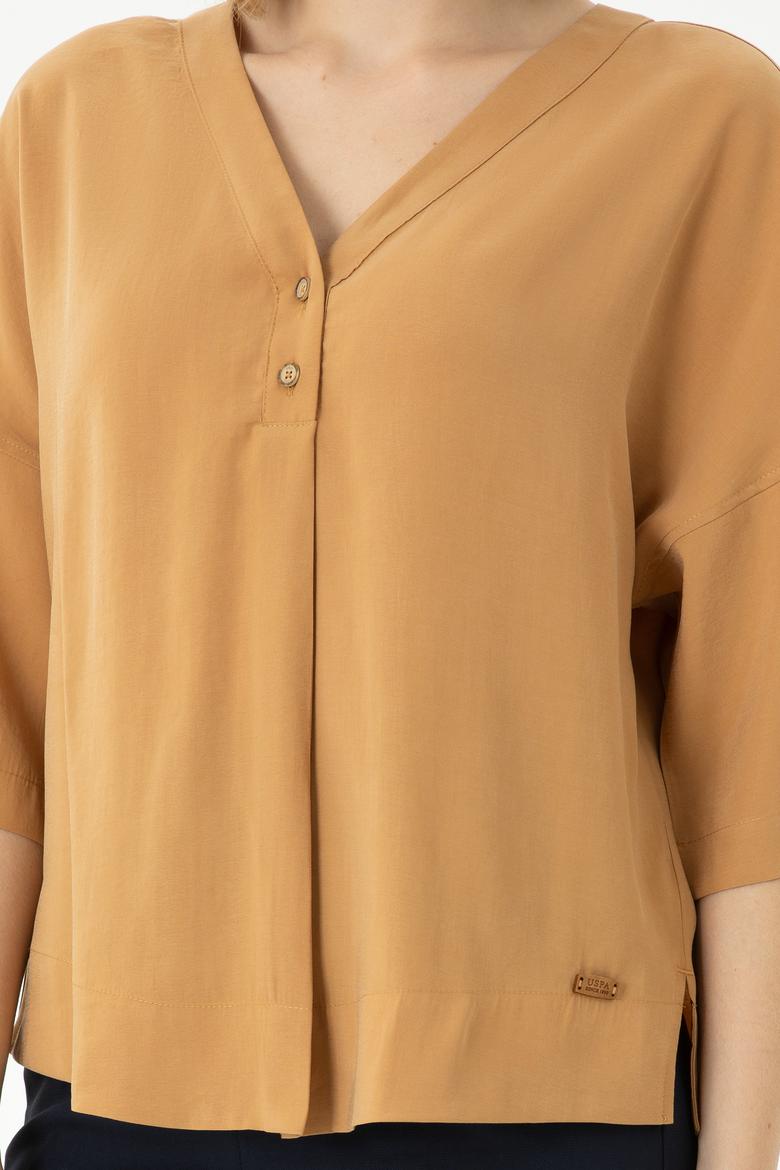 Kadın Camel Kısa Kollu Gömlek - 50263178002