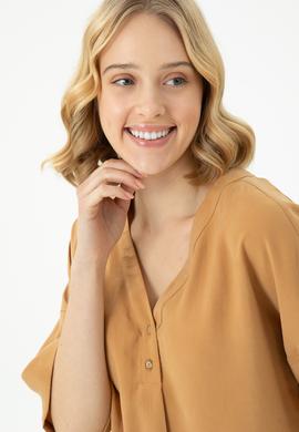 Kadın Camel Kısa Kollu Gömlek - 50263178002