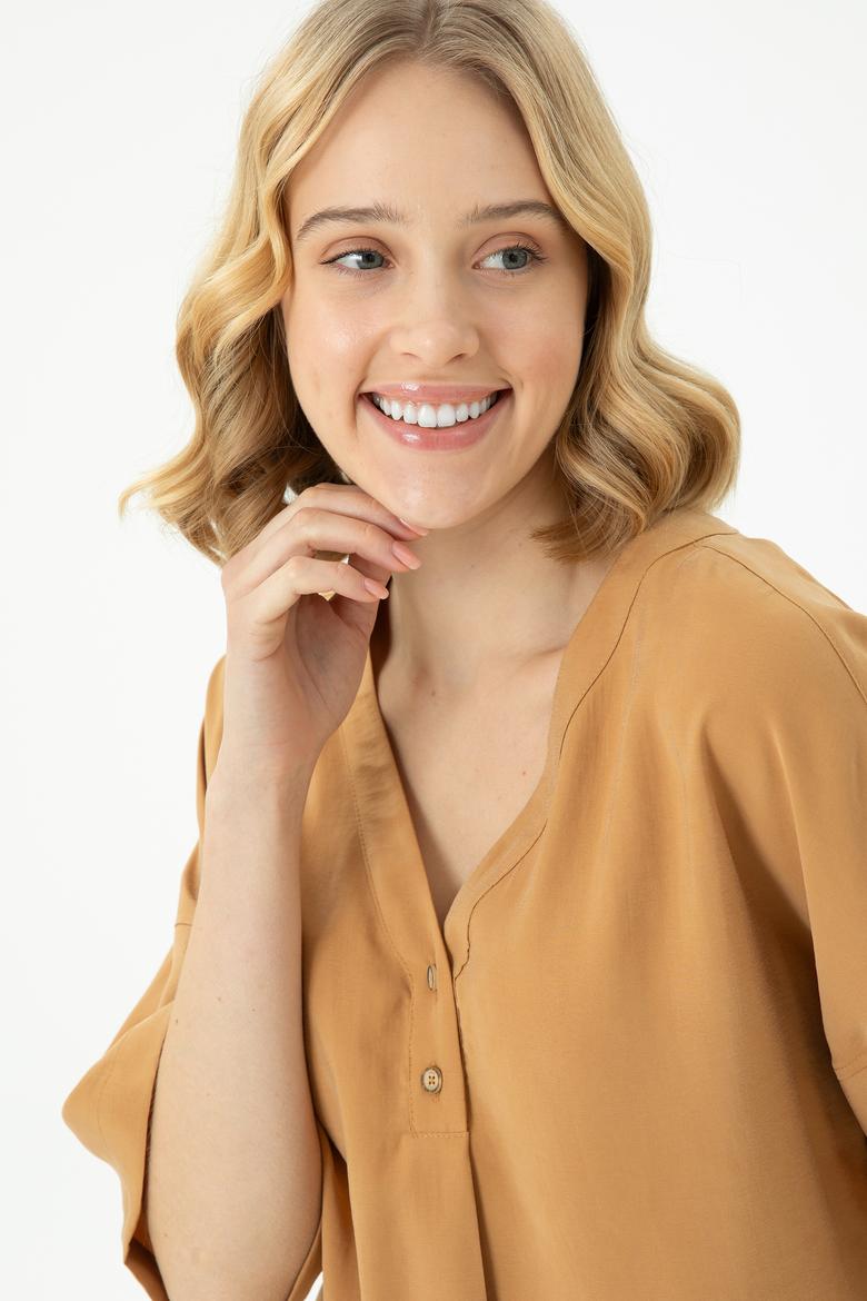 Kadın Camel Kısa Kollu Gömlek