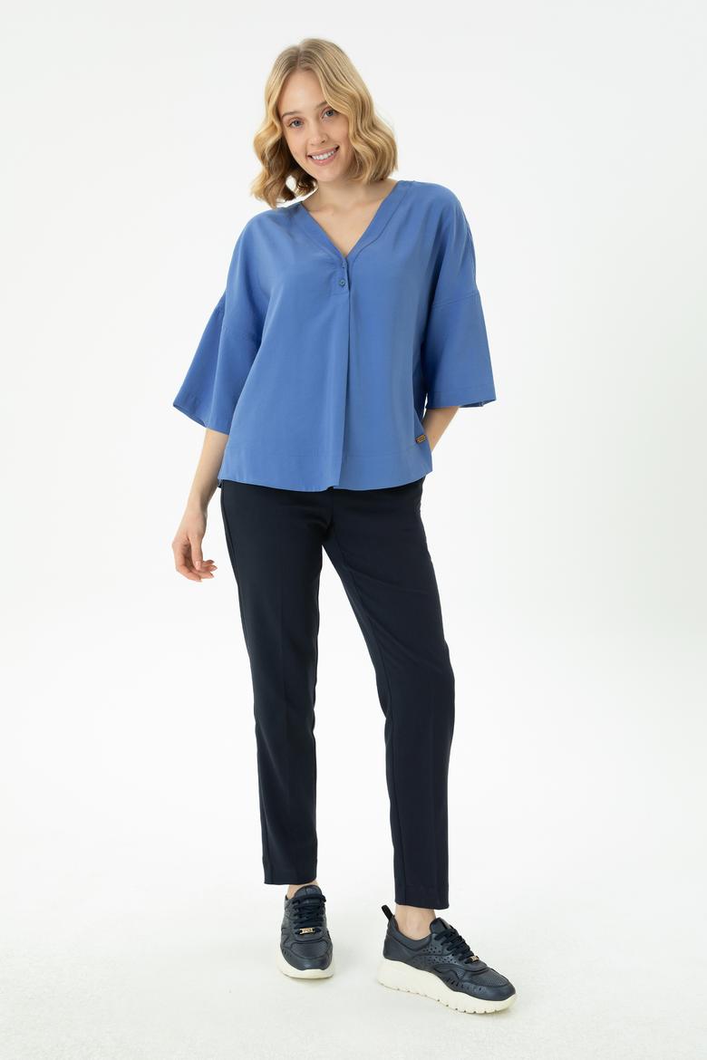 Kadın Saks Kısa Kollu Gömlek - 50263178010