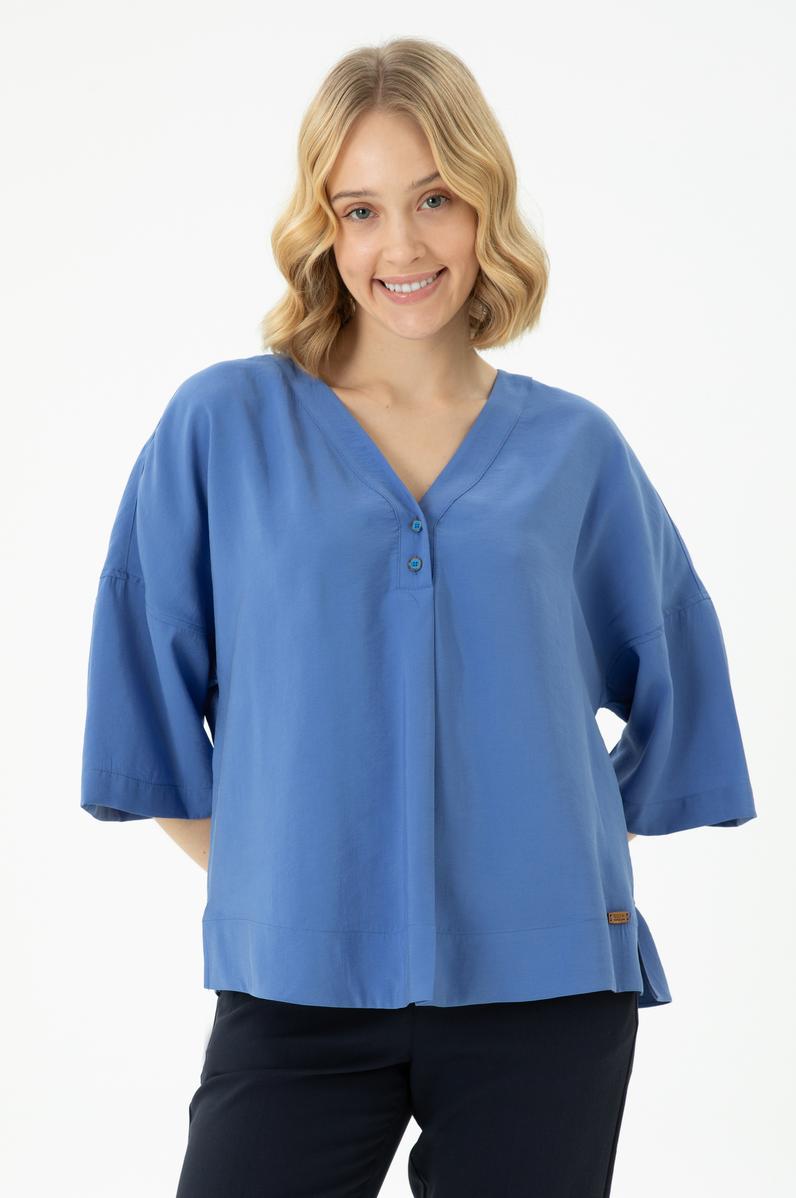 Kadın Saks Kısa Kollu Gömlek