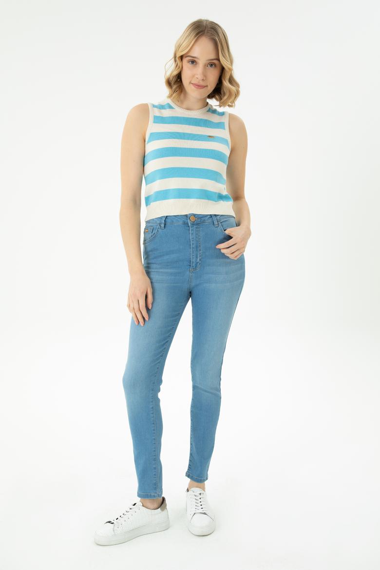 Kadın Turkuaz Bisiklet Yaka Kazak - 50264623019