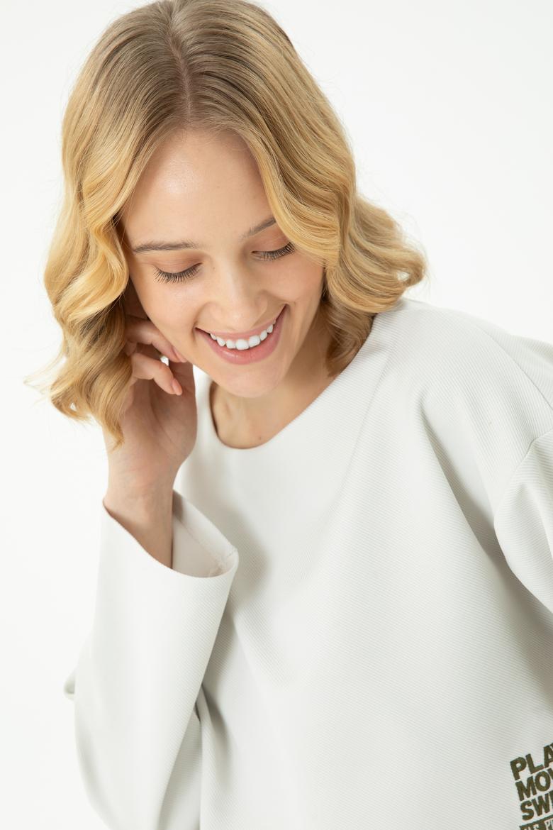 Kadın Taş Bisiklet Yaka Sweatshirt - 50271597015