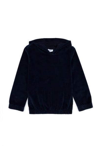 Kız Çocuk Lacivert Kapüşonlu Kadife Sweatshirt