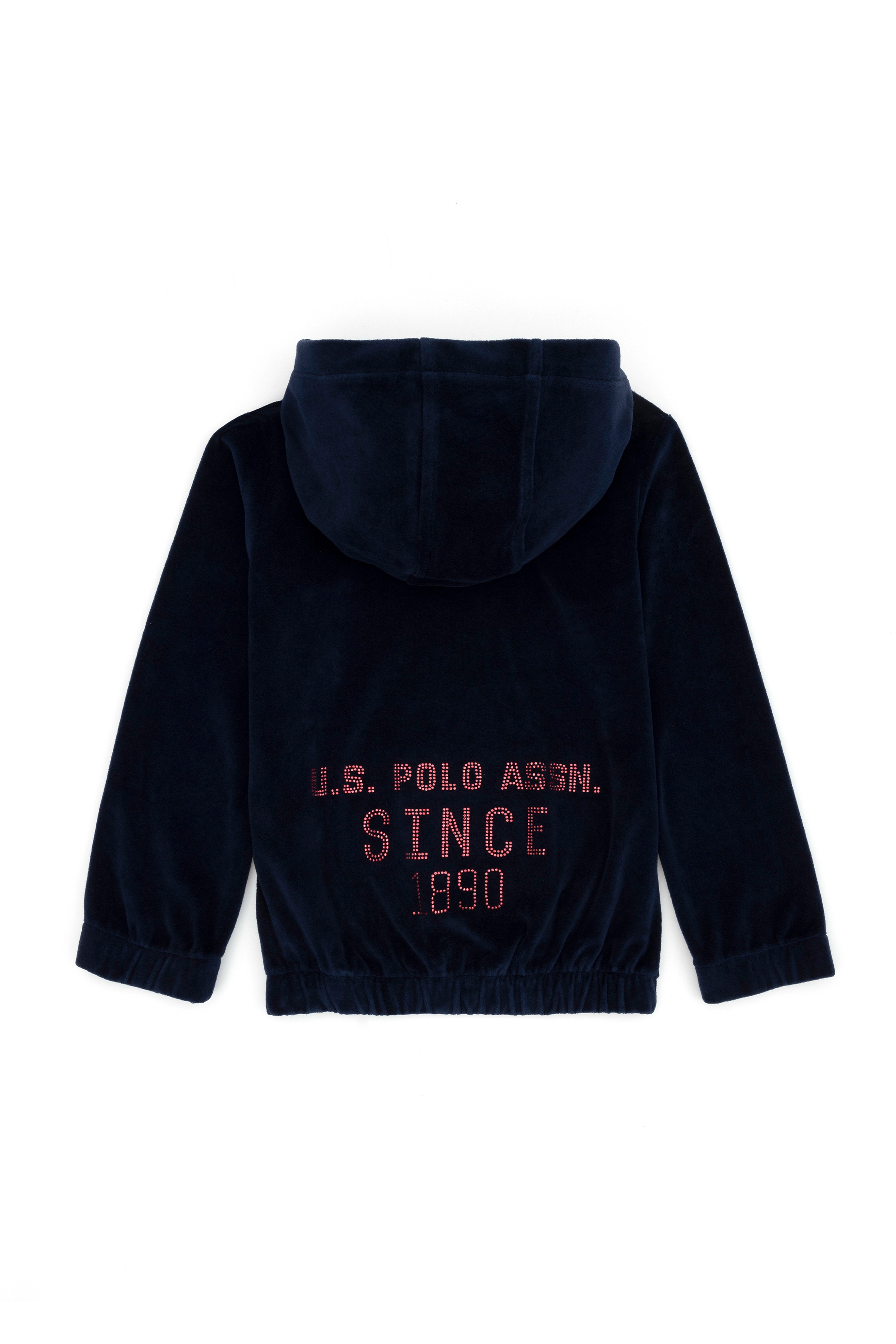 Kız Çocuk Lacivert Kapüşonlu Kadife Sweatshirt - Image 2