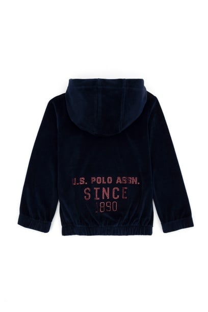 Kız Çocuk Lacivert Kapüşonlu Kadife Sweatshirt