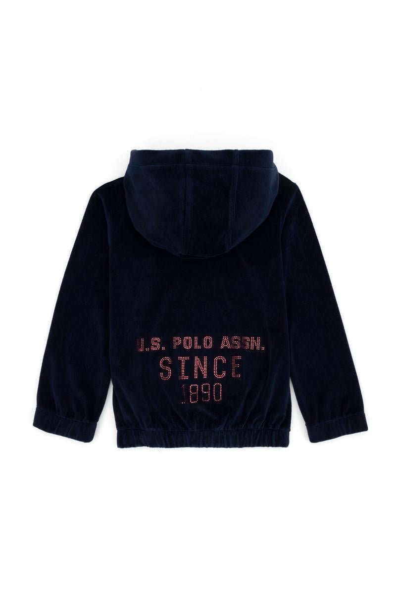 Kız Çocuk Lacivert Kapüşonlu Kadife Sweatshirt