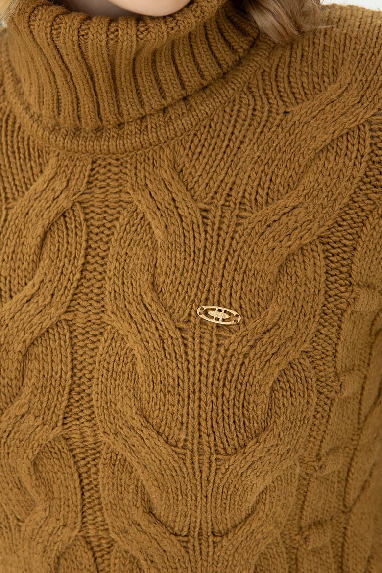 Kadın Açık Haki Balıkçı Yaka Kazak - 50270441005