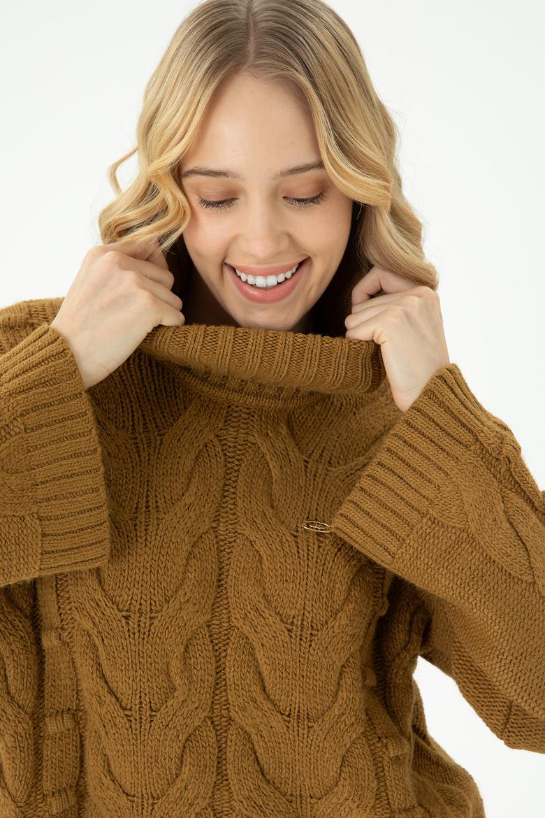 Kadın Açık Haki Balıkçı Yaka Kazak - 50270441005