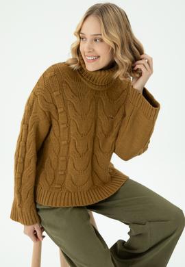 Kadın Açık Haki Balıkçı Yaka Kazak - 50270441005