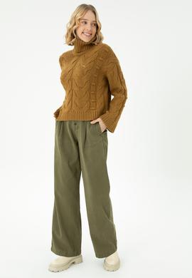 Kadın Açık Haki Balıkçı Yaka Kazak - 50270441005